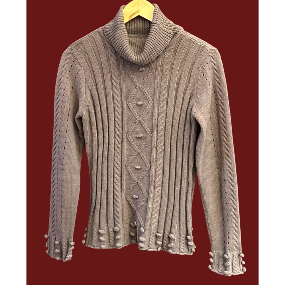 Y2K Vintage R X B Brown Textured Bobble Knit Turtleneck Sweater Medium Cabincore